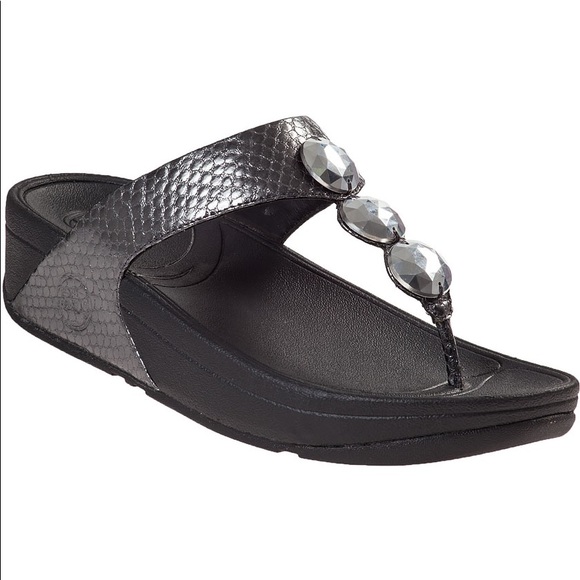 Fitflop Shoes - Fitflop Petra Pewter Snake Wedge Sandals